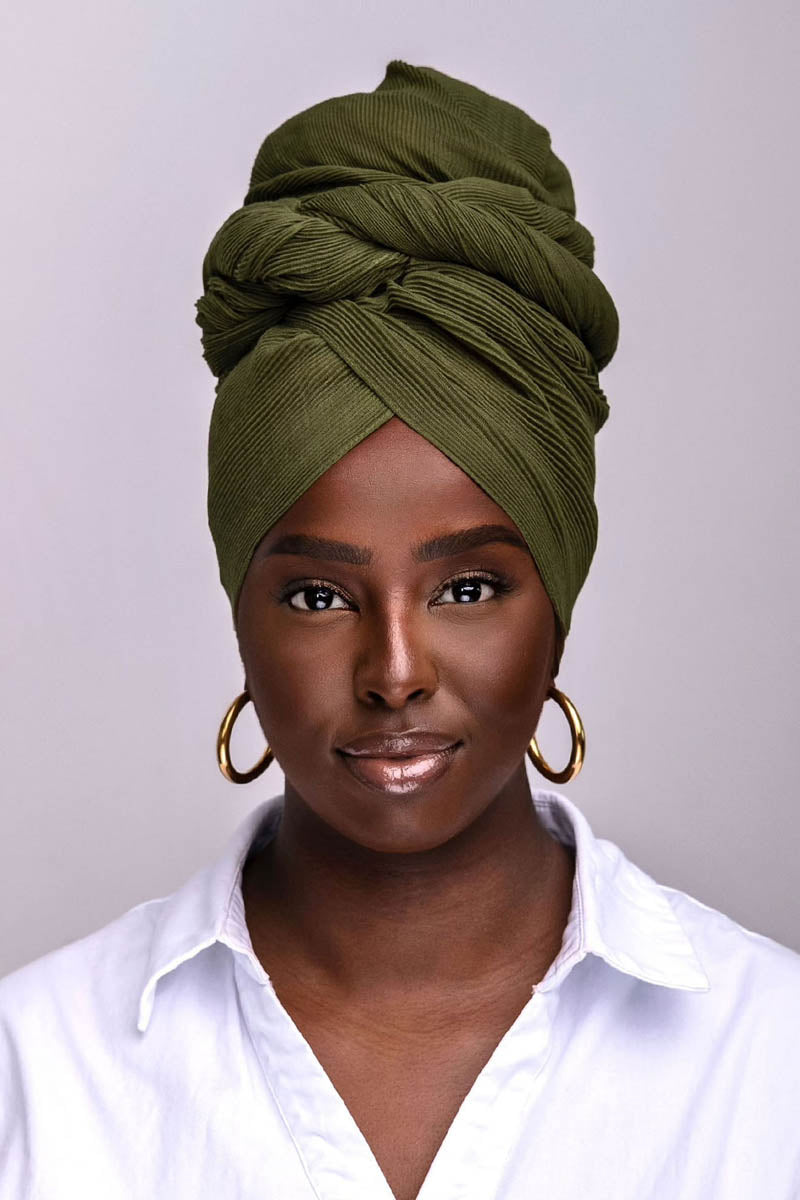 TURBRAND Pleated Cotton Headwrap Khaki Green