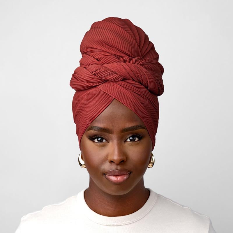 Pleated Headwrap in Faded Red - TURBRAND
