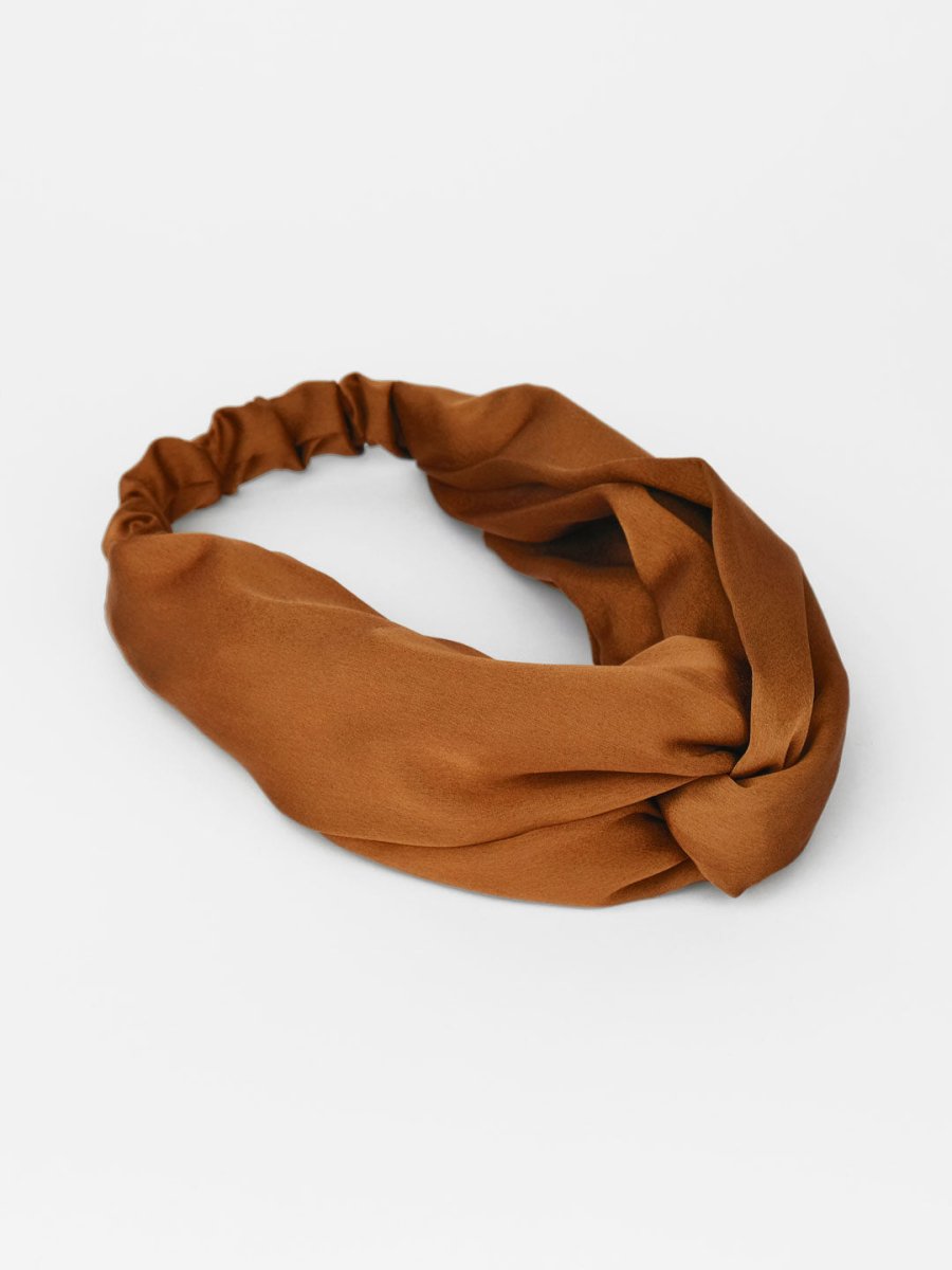 Twisted Matte Satin Crepe Headband with Elastic Band in Copper - TURBRAND