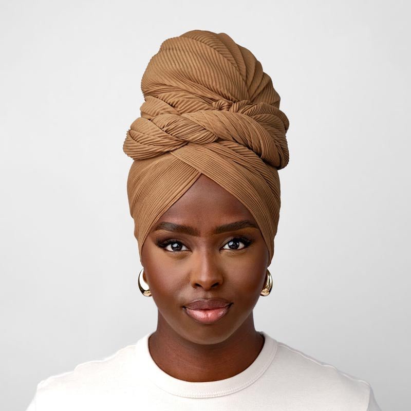 Pleated Headwrap in Brown - TURBRAND