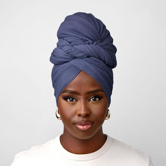 Pleated Headwrap in Faded Blue - TURBRAND
