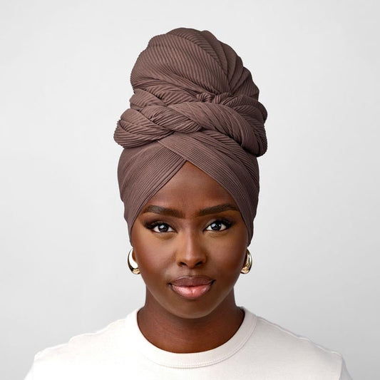 Pleated Headwrap in Faded Brown - TURBRAND