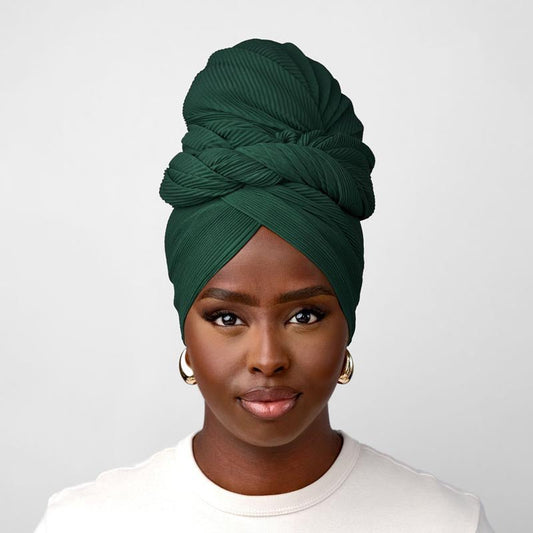 Pleated Headwrap in Pine Green - TURBRAND