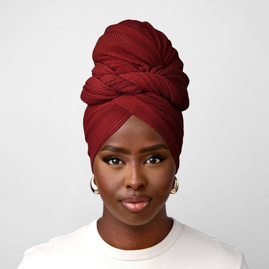 Pleated Headwrap in Red - TURBRAND