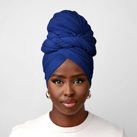 Pleated Headwrap in Royal Blue - TURBRAND