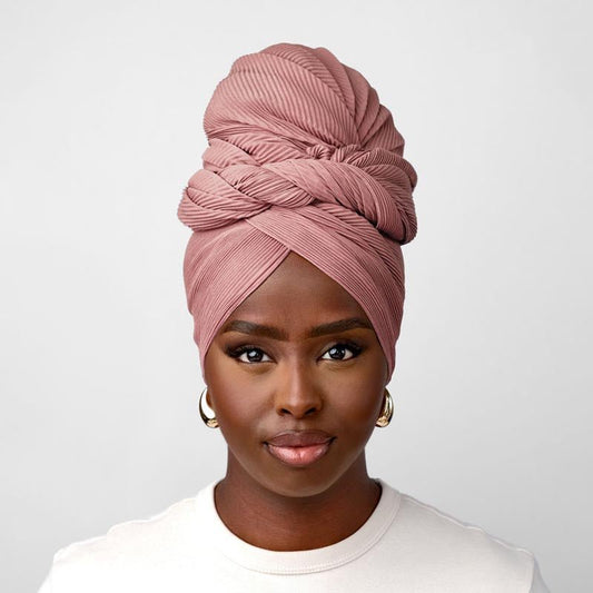 Pleated Headwrap in Warm Pink - TURBRAND