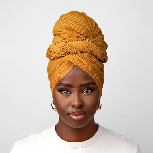 Pleated Headwrap in Yellow - TURBRAND