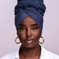 Adorn Pleated Cotton Headwrap in Navy Blue