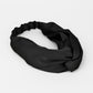 Twisted Matte Satin Crepe Headband with Elastic Band in Black - TURBRAND