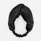 Twisted Matte Satin Crepe Headband with Elastic Band in Black - TURBRAND